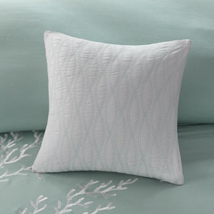 English Elm Oversized Cotton Jacquard Comforter Set with Embroidered Coral Motif and Pieced White Border Full Aqua 22.83 L x 11.81 W x 21.26 H B03595755