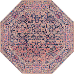 Unique Loom Timeless Levi Machine Made Floral Rug Navy Blue, Black/Orange/Purple/Yellow/Ivory 7' 7" x 7' 7"