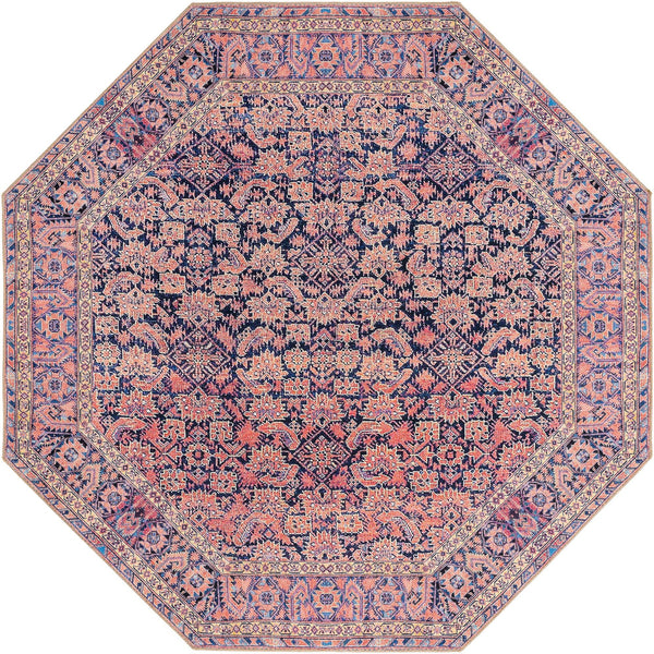 Unique Loom Timeless Levi Machine Made Floral Rug Navy Blue, Black/Orange/Purple/Yellow/Ivory 7' 7" x 7' 7"