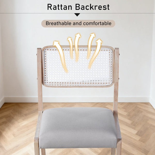 English Elm Wood Dining Chairs Set Of 2, Chic Modern Farmhouse Seating With Sturdy Frame & Soft Beige Linen Upholstery N842P300886A-GIGA