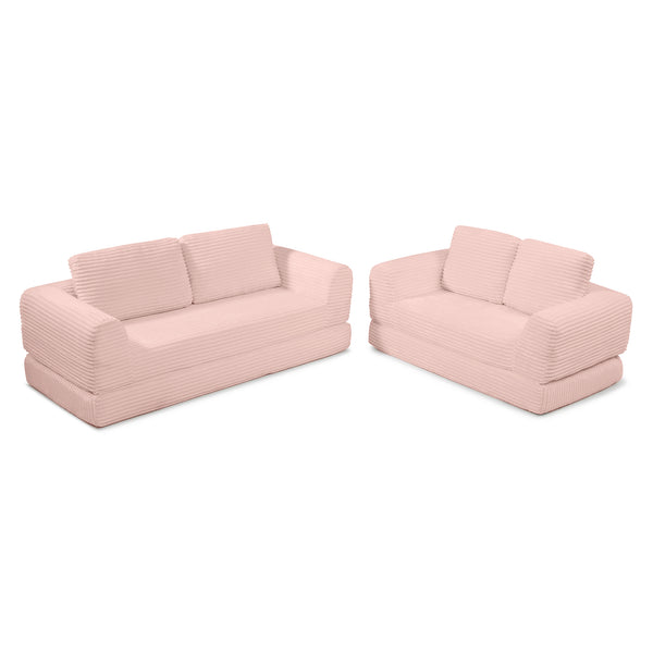 English Elm 2-in-1 Corduroy Futon Sofa Sleeper Modular Floor Couch for Studio and Guest Living Spaces Pink W1117S00373