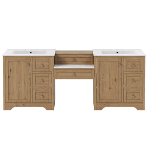 English Elm 84" Double Sink Vanity with Stone Countertop Six Soft Close Drawers and Silver Knobs Wood N817P404196B