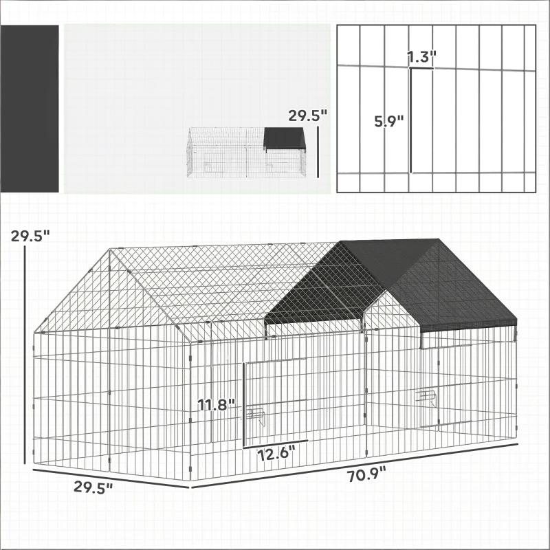 English Elm Backyard Animal Run Enclosure with Steel Frame Mesh Panels and Oxford Canopy Cover T3971P502082