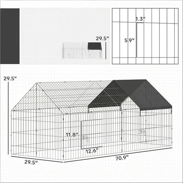 English Elm Backyard Animal Run Enclosure with Steel Frame Mesh Panels and Oxford Canopy Cover T3971P502082