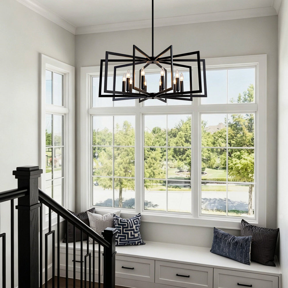 English Elm 10-light Tiered Lantern Chandelier Matte Black Metal Industrial Farmhouse Foyer W5008P465287