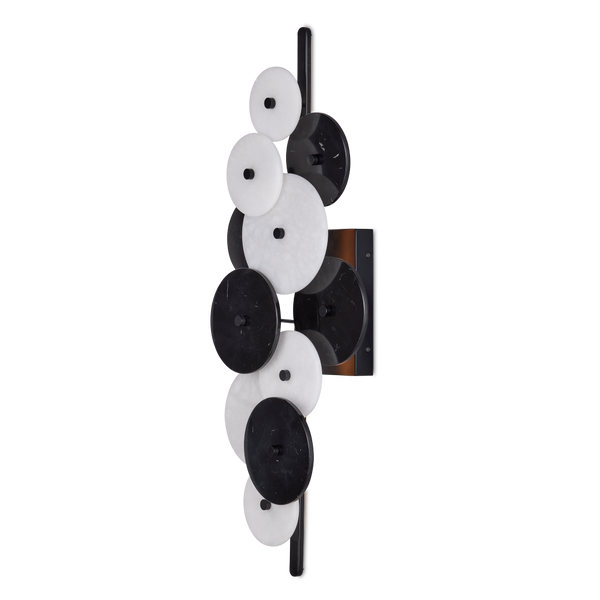 Inyo Wall Sconce: Elegant Mid-Century Modern Design with Black Marble & Alabaster for Stunning Illumination