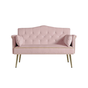 English Elm Pink Velvet Tufted Loveseat with Metal Legs for Bedroom or Apartment Living W3985P481338