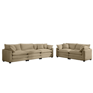 English Elm Modern 2-Piece Living Room Sofa Set With Plush Tan Corduroy, Deep Seats & Memory Foam Cushions W714S00793