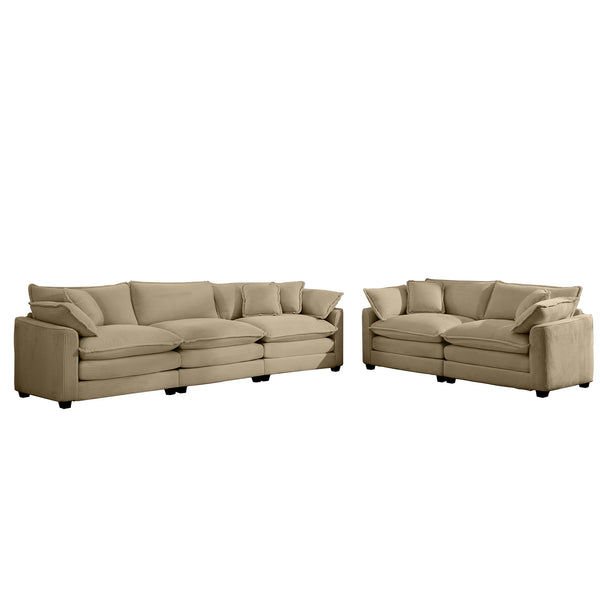 English Elm Modern 2-Piece Living Room Sofa Set With Plush Tan Corduroy, Deep Seats & Memory Foam Cushions W714S00793