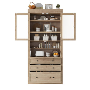 English Elm Topmax Shaker Pantry Cabinet with Drawers Power Outlet and Glass Doors SP000094AAA