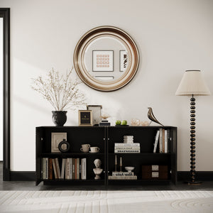English Elm Sideboard Modern 4-Door Buffet Cabinet with Spacious Top and Enclosed Storage, Durable 66" Long Finish Black W2263P353794