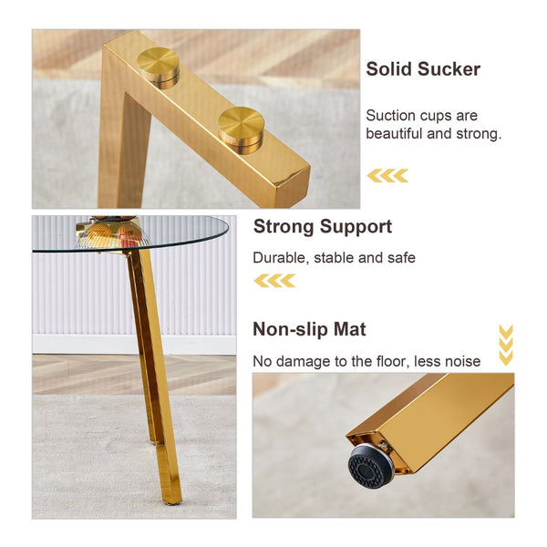 English Elm Table Set - Modern Round Clear Tempered Glass Dining Table With Stylish High-Back Black Chairs W1151S01717-GIGA