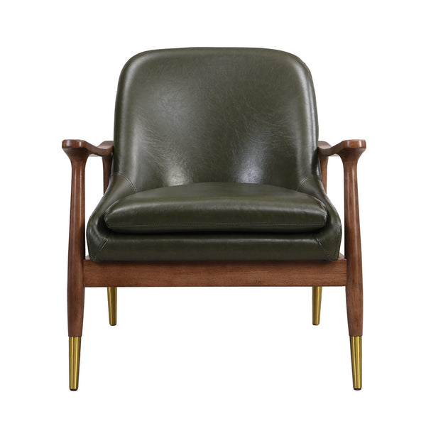 English Elm 29.2'' Mid-century Faux Leather Chair Solid Wood Frame Brass Tipped Legs Lounge Seating N767P371243G