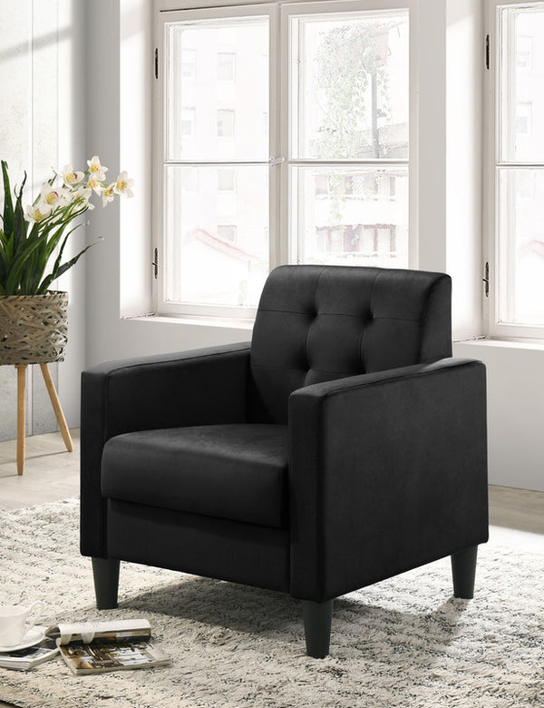 English Elm Ezio Button Tufted Velvet Accent Armchair with Tapered Legs for Living Room Black B2749P413367