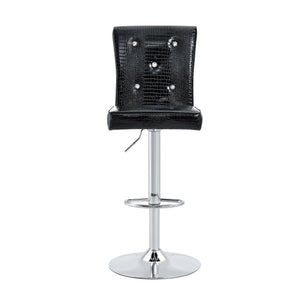 English Elm A Set of 2 Glam Faux Alligator Pvc Barstools with Crystal Buckle Detail Black W1512P491868