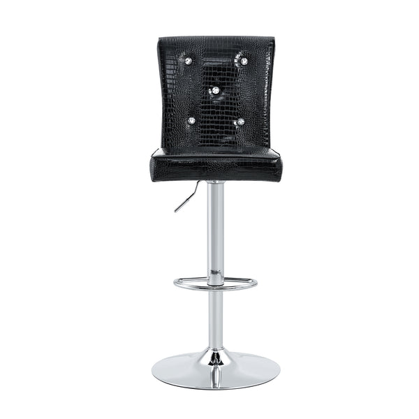 English Elm A Set of 2 Glam Faux Alligator Pvc Barstools with Crystal Buckle Detail Black W1512P491868