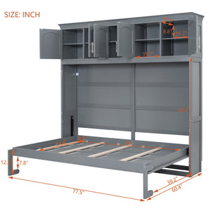 English Elm Full Size Murphy Wall Bed with Top Cabinet Storage for Studio or Guest Room LP006664AAE-1