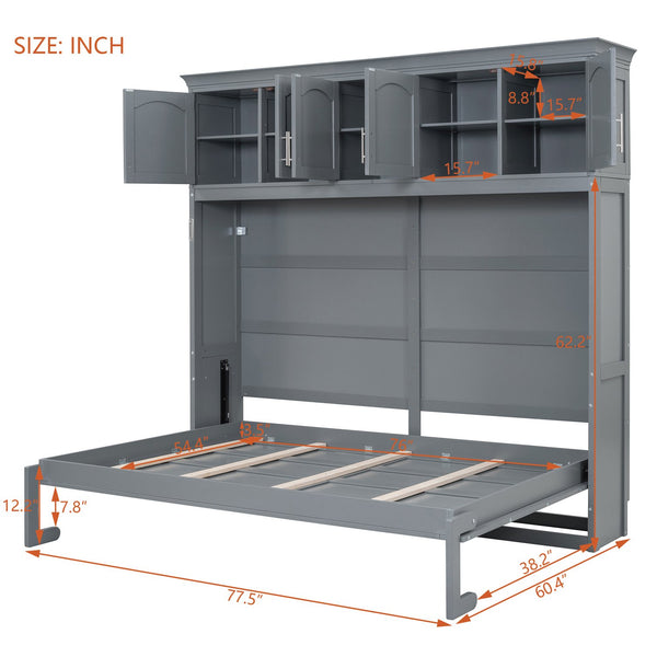 English Elm Full Size Murphy Wall Bed with Top Cabinet Storage for Studio or Guest Room LP006664AAE-1