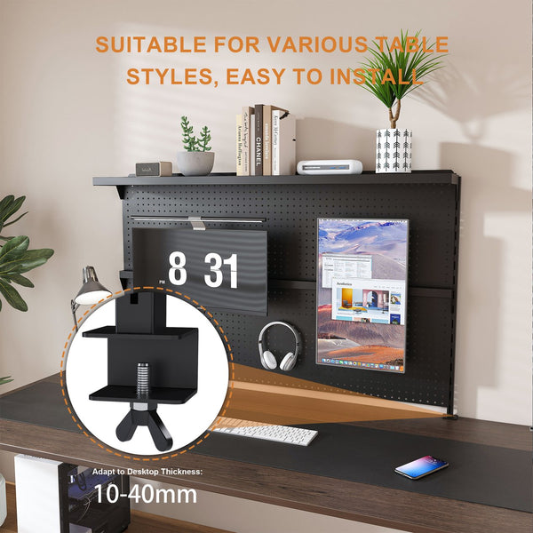 English Elm Metal Pegboard Workstation Organizer Dual Monitor Arms Powder Coated Steel Gaming Desk Black W2700P346780