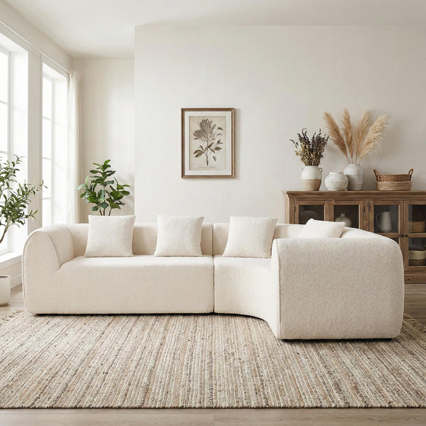 English Elm 110" Curved Modular Sectional Sofa Low Profile Foam Cushions for Contemporary Living White N767P366011W
