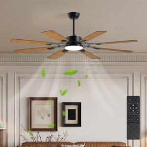 English Elm 60 60 Inch Windmill Ceiling Fan with 8 Plywood Blades, Quiet 6-Speed DC Motor, Remote, LED 3CCT W1340P346388