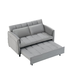 English Elm 52 Grey Modern Velvet Sofa Bed Convertible 3-in-1 Small Loveseat with Pillows, Pockets, Metal Legs, 500lb Capacity W1658P266339