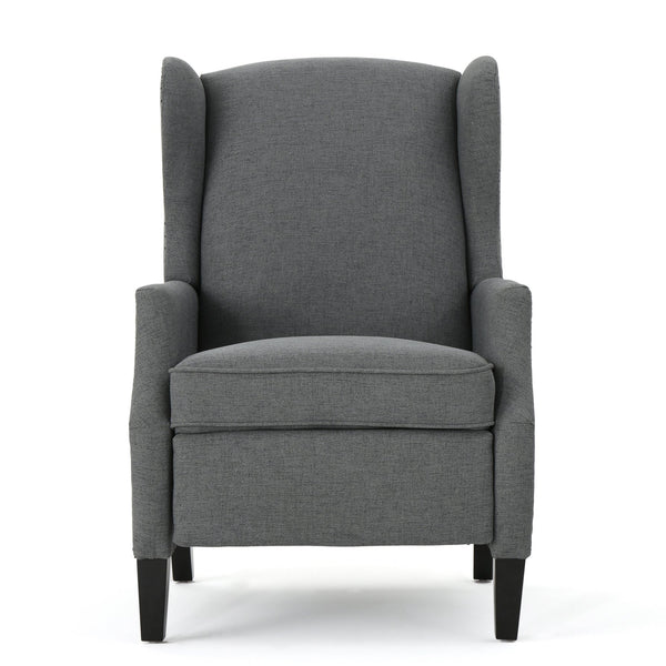 English Elm Christopher Knight Home® - Pushback Recliner Chair with Nailhead Trim and Wingback Design, Plush Fabric Comfort for Living Rooms Charcoal 60760.00CCL