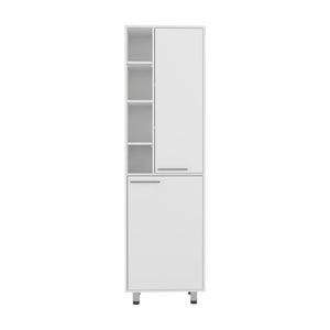 English Elm Shiprock Vertical Pantry Cabinet White – Slim Engineered Wood Storage with Silver Handles, Durable Stylish Design B092P368945