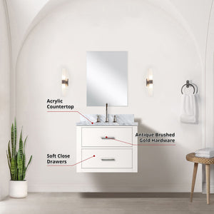 English Elm White Single Bath Vanity Set With Acrylic Countertop, Frameless Mirror & Chrome Faucet For Small Spaces B2731S01970-GIGA