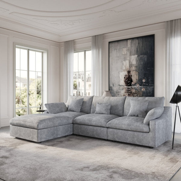 English Elm Sky Cloud Slope Sectional Sofa - Modern L-Shaped 4-Seater In Light Gray Linen For Versatile Comfort B341S00030-GIGA