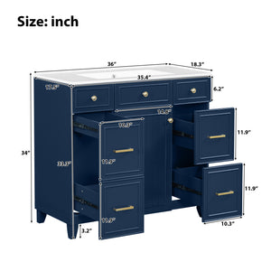 English Elm 36" 36-inch Transitional Bathroom Vanity with Ceramic Basin, Solid Wood Frame, Soft-Close Storage Elegance Blue N729P255663C