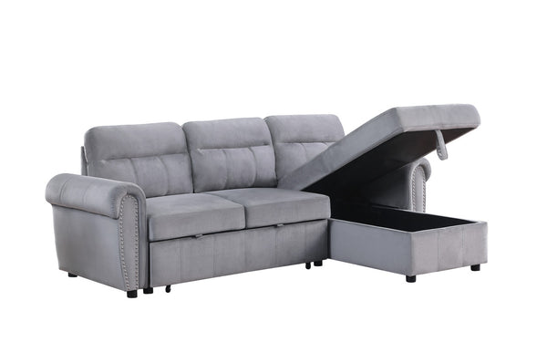 English Elm Augusto Velvet Sleeper Sectional with Storage Chaise and Nailhead Trim Detail B2749S00059