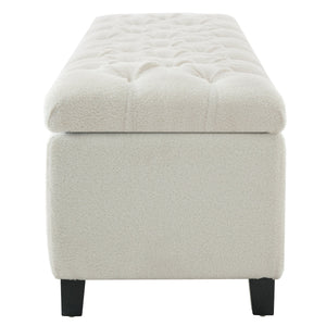 English Elm Ottoman Storage Bench Boucle Tufted Upholstered with Rubberwood Legs Bedroom Entryway N779P369512W