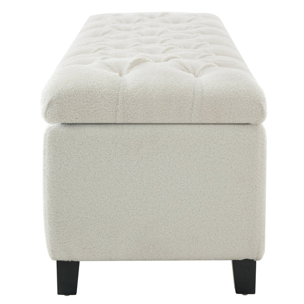 English Elm Ottoman Storage Bench Boucle Tufted Upholstered with Rubberwood Legs Bedroom Entryway N779P369512W