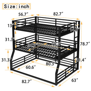 English Elm Full/Full Xl Metal Triple Bunk Bed With Safety Guardrails, Noise-Reduced Design, Black - Perfect For Space-Saving Solutions! W1580S00174