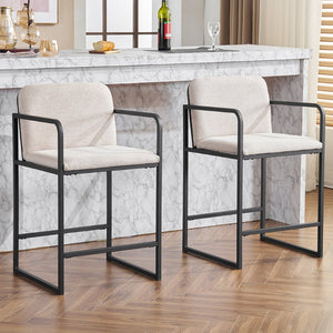 English Elm Set Of 2 Modern Upholstered Counter-Height Bar Stools With Armrests - Stylish & Comfortable Dining Chairs W1901P225273-GIGA