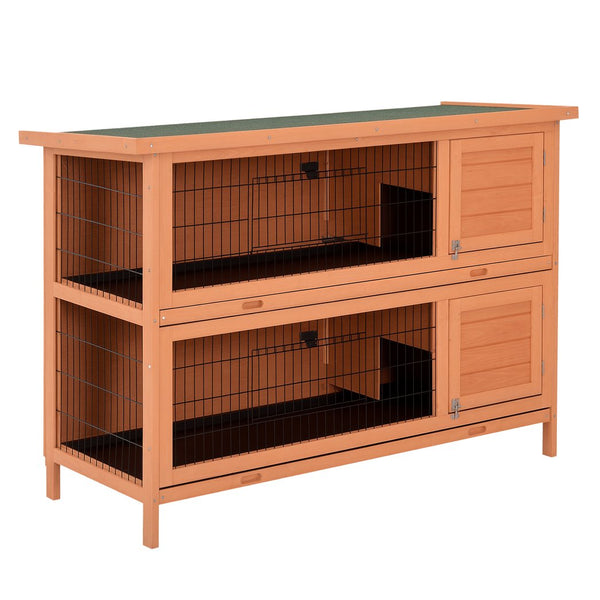 English Elm Rabbit Hutch Two Level Wooden Outdoor Pet Home with Pull Out Trays and Rain Roof T3971P383360