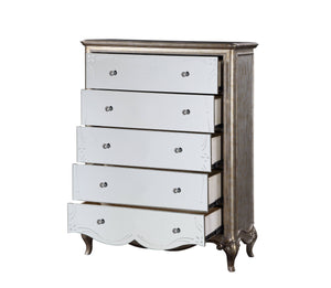 English Elm Esteban Antique Champagne Finish Chest with Mirrored Drawers, Felt-Lined Top, Crystal Knobs and Cabriole Legs B2726P257376