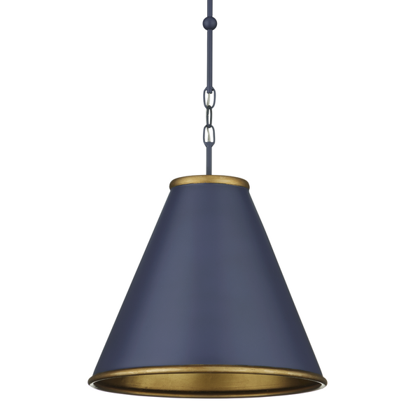 Pierrepont Blue Pendant Light - Wrought Iron Fixture with Gold Leaf Interior for Modern Elegance