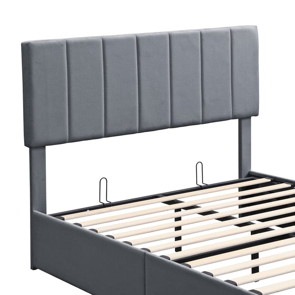 English Elm Full Size Linen Upholstered Platform Bed with Hydraulic Lift Storage and Foam Headboard N708P201551E