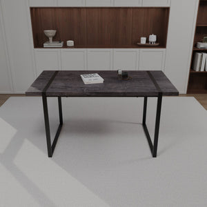 English Elm 59" Industrial Dining Set with Suede Chairs Matte Metal Base Mdf Table Seats Four Black+ Gray W2189S00817