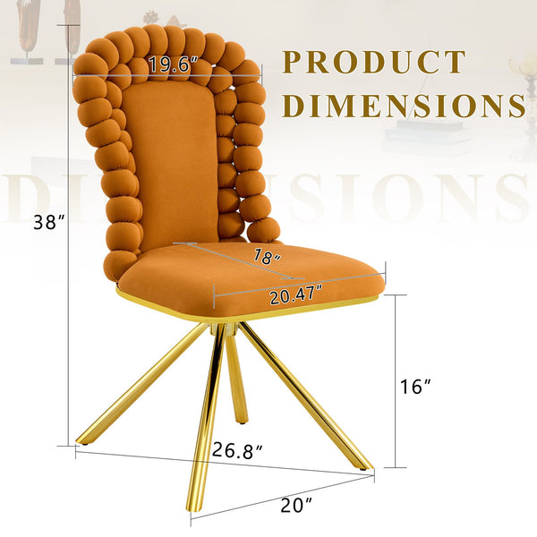 English Elm Set of 2 Velvet Bubble Backrest Dining Chairs with Gold Legs Sculptural Glam Seating W3875P370843