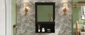 English Elm 20'' Half-Moon Wall Medicine Cabinet with Mirror, Solid Wood Frame, Soft-Close Hinges, Space-Saving Elegance Black N710P313827B