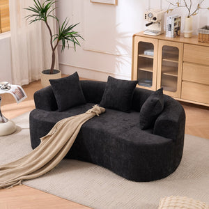 English Elm Crescent-shaped Chenille Sofa Curved Low-back Two-seater with Cloud-like Deep Cushions Black W2012P375746