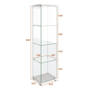 English Elm Modern Glass Display Cabinet With Led Lighting - Stylish 1-Door 4-Shelf Unit For Home & Office Use W241P242916