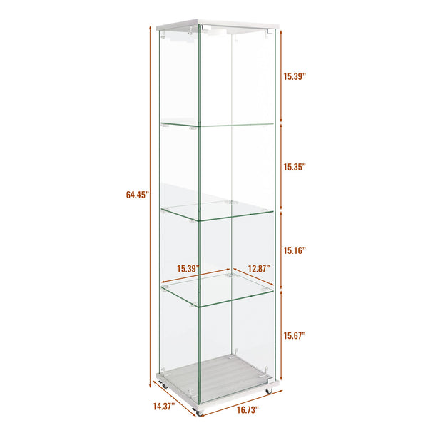 English Elm Modern Glass Display Cabinet With Led Lighting - Stylish 1-Door 4-Shelf Unit For Home & Office Use W241P242916