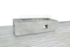English Elm Rectangular Fiber-Reinforced Concrete Propane Fire Pit Table, 56" Modern White Stone 60,000 BTU B120S00123