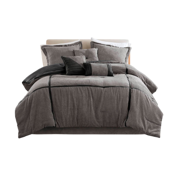 English Elm 7 Piece Micro Corduroy Comforter Set - Luxurious Grey California King Bedding Ensemble For Year-Round Comfort B035P266663