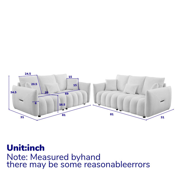 English Elm 3 Seater Cozy Modern Sofa Set - Teddy Fleece Upholstery, Wooden Frame, 6 Cushions, Stylish Comfort W1193S00164