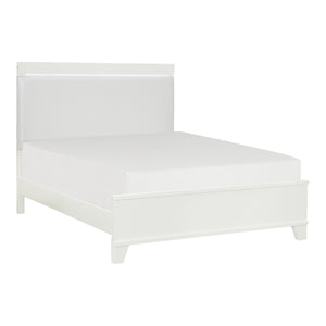 English Elm White LED Queen Bed with Opalescent Faux Leather Headboard High Gloss Modern Bedroom Centerpiece White 80.25 L x 7.75 W x 4.5 H B011S00907